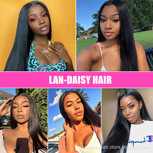 Lan-Daisy Peruvian Straight Human Hair Lace Closure 4X4 Free Part  150% Density  Three Part And Middle Part Closure